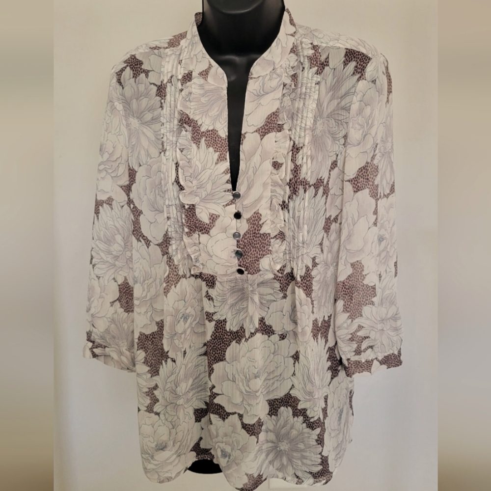 Banana Republic Plum Grey Floral Blouse